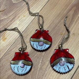 Handcrafted Gnome Santa Scallop Shell Ornaments